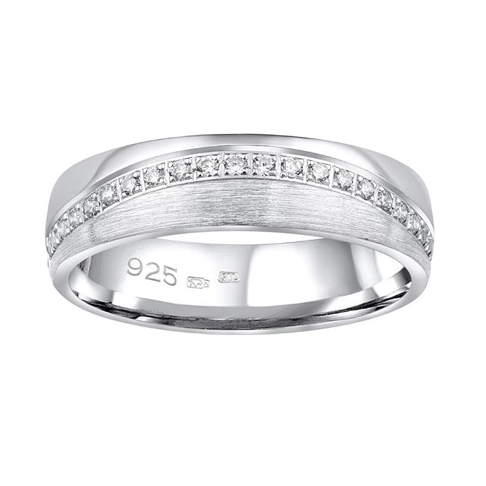 SILVEGO Damen Ehering aus 925 Sterling Silber GLAMIS mit Zirkonia