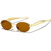 SevenColor Trendy Oval Sunglasses for Women Men 2025 Gold Small Oval Sardine Sun Glasses Retro Metal Frame Shades