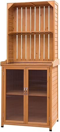 Amazon Com Goplus Potting Bench Solid Wooden Garden Shed Tools Cabinet Storage Organizer Work Station Garden Outdoor