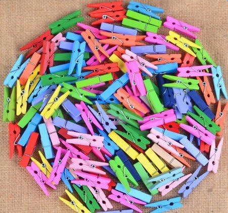 Qinlee 50pcs Wooden Photo Clips Clothes Paper Mini Colorful Wooden Pegs Clothespins Clips for Hanging Photos Art Craft DIY Picture