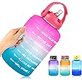 BuildLife 1 Gallon Water Bottle with Straw & Motivational Time Marker Large BPA Free Wide Mouth with Handle Reusable Leakproo