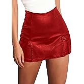SOFIA'S CHOICE Women Faux Leather Skort High Waist Slit Split Sexy Mini Bodycon Short Skirt