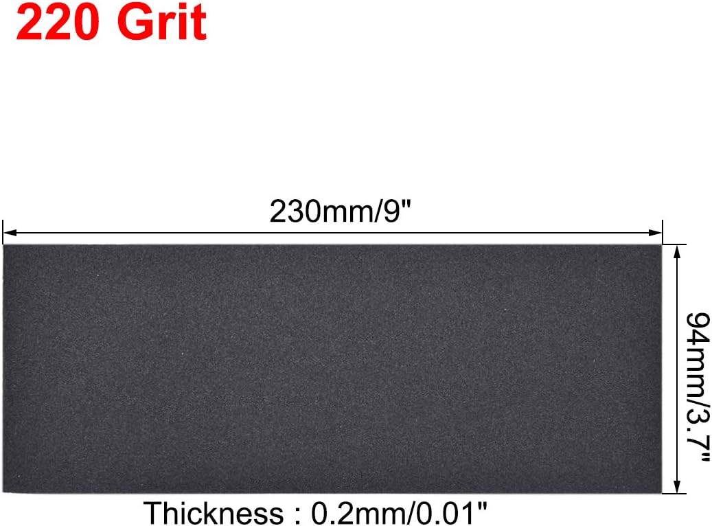sourcing map 220 Grits Sanding Sheets 9-inch x 3.6-inch Wet Dry Silicon Carbide Sandpaper for Wood Furniture Metal Polishing 5pcs - Image 4