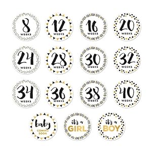 Pearhead Baby Bump Stickers, Milestone Pregnancy Prop, Black And Gold Milestone Props, Weekly Milestone Pregnancy…