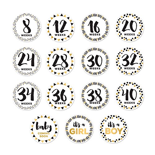 Pearhead Baby Bump Stickers, Milestone Pregnancy Prop, Black And Gold Milestone Props, Weekly Milestone Pregnancy…