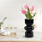 GarDream 7 Inch Modern Flower Vase-Black Glass Vases for Flowers, Home Decor, Office, Dining Table, Shelf, Counter, Bubble Hydroponic Decorative Vase for Living Room, Kitchen, Wedding Party Decoration