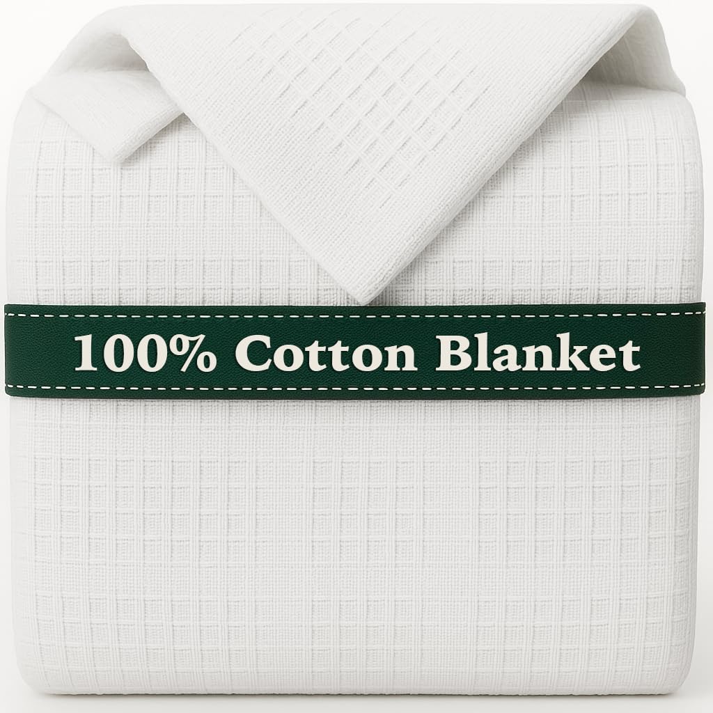 Photo 1 of 100% Cotton Blanket Twin Size 66x90 - Lightweight Breathable Waffle Weave Thermal Throw for Bed, Sofa & Couch - Soft Cozy, Durable Summer Bedding, All Season Comfort for Home, Travel & Camping, White
