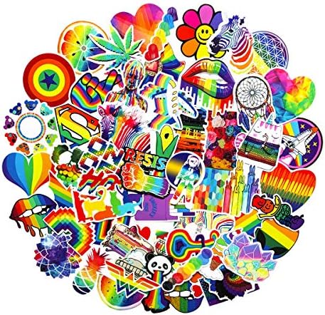 60pc Water Bottles Stickers Gay Pride Stickers Rainbow Stickers Car Bike Scooter Suitcase Computer Phone Refrigerator Laptop Cup Waterbottle Motorcycle Walls Bedroom Stickers (Rainbow 60)