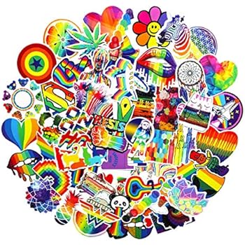 60pc Water Bottles Stickers Gay Pride Stickers Rainbow Stickers Car Bike Scooter Suitcase Computer Phone Refrigerator Laptop Cup Waterbottle Motorcycle Walls Bedroom Stickers (Rainbow 60)