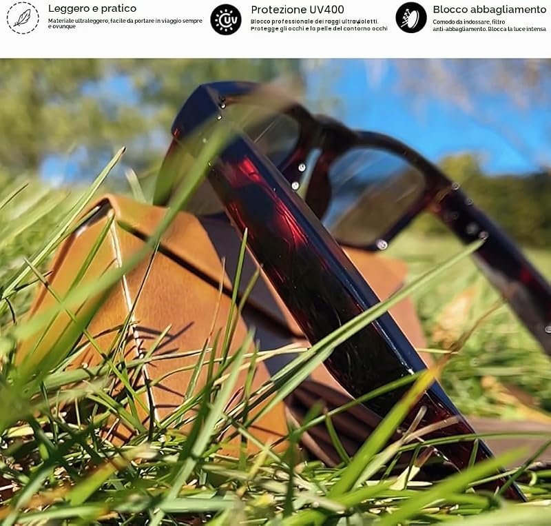 OhO - Occhiali da sole Bluetooth, controllo vocale e orecchio aperto, occhiali intelligenti per ascoltare musica e chiamate con volume su e gi, occhiali audio Bluetooth 5.2 e impermeabile IP44