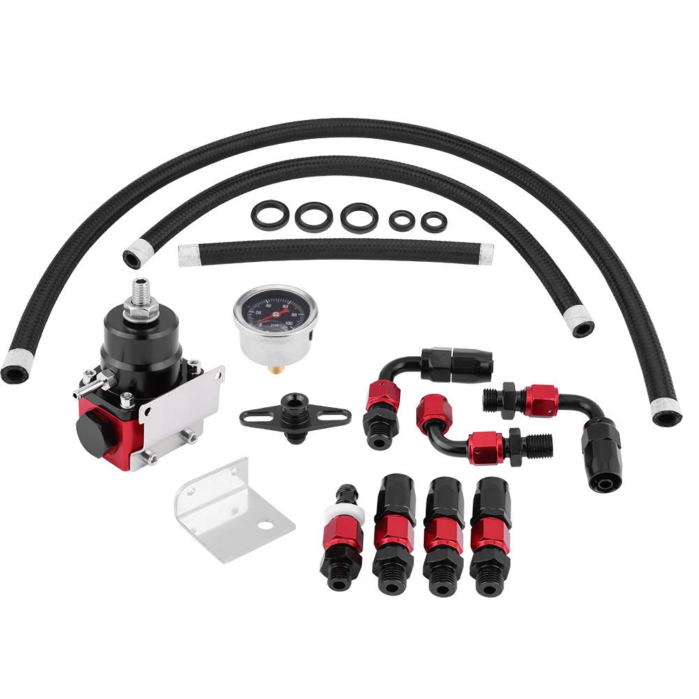 Gorgeri Universal Adjustable Fuel Pressure Regulator Kit 0-100PSI Oil Gauge AN 6