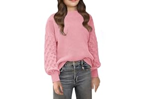 EGOCKAL Girls Crewneck Sweaters Casual Long Sleeve Drop Shoulder Pullover Sweaters Fall Oversized Cable Knit Tops