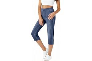 Capris Jeans for Women High Waisted Trendy Pull On Elastic Waist Capri Jean Pull On Skinny Stretchy Faux Denim Capri Pants