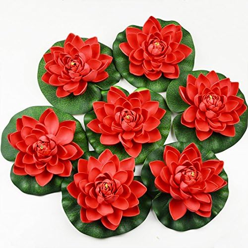7Pcs Artificial Floating Foam Lotus Flower Pond Decor Water lily (dark red)
