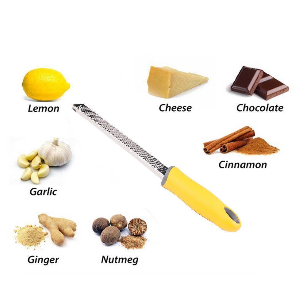 Professional Kitchen Cheese Grater Handheld Dishwasher Safe Stainless Steel Lemon Zester Plate with Protective Cover (Yellow)
