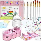 Paint Station - paint brush cleaner with 10 Paint Brushes and 20×16 Inch Silicone Painting Mat, Reusable Art Supplies for Kids, Adults & Beginners - Perfect for Watercolor, Acrylic, Oil Painting(Pink)