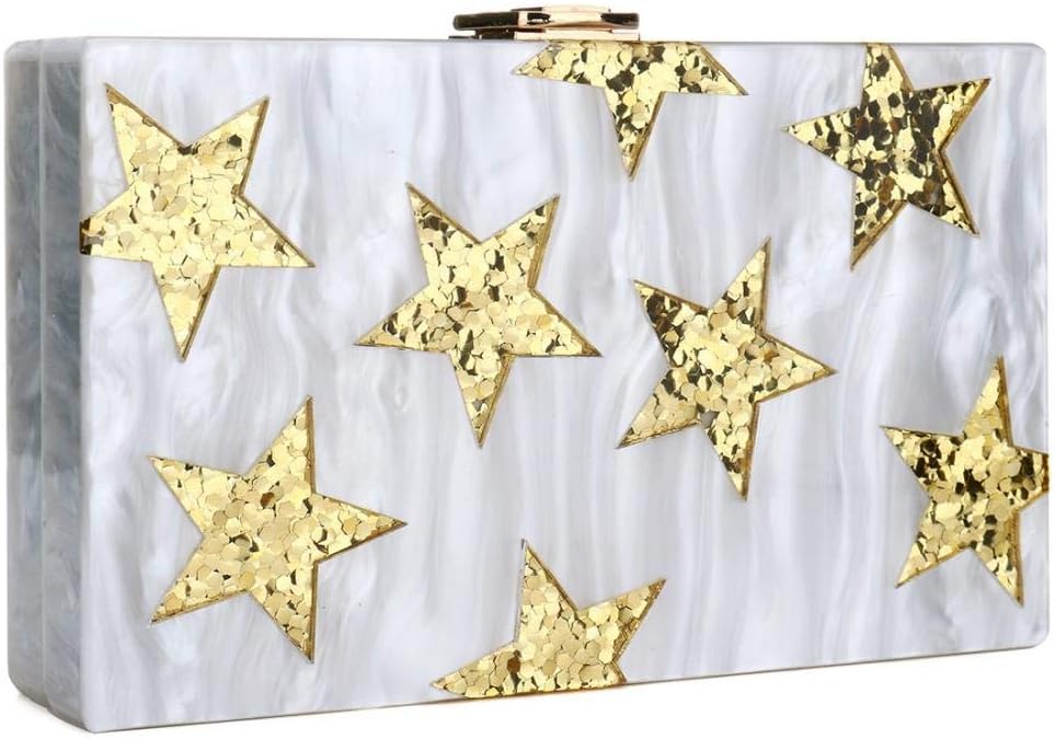 IBELLA Evening Handbag Box Acrylic Clutch Stripes Shoulder Bag for Party