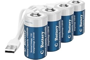TOPUSSE 4 Pack Rechargeable Lithium C Cell Batteries with USB-C Charging Cable, 1.5v LR14 C Size Battery for Flashlight