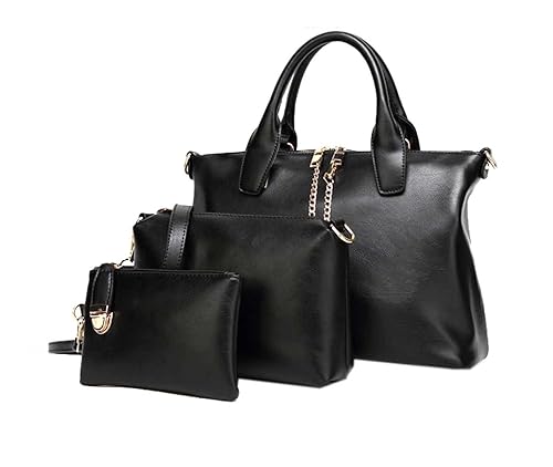 DI GRAZIA Womens Black Polyester 3 in 1 Combo of Handbag Satchel, Sling bag and Wrist Pouch