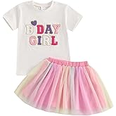 Kayotuas Toddler Baby Girl Birthday Outfit Birthday Girl T Shirt Tutu Tulle Skirts Kids Girls Cake Smash Dress Summer Clothes