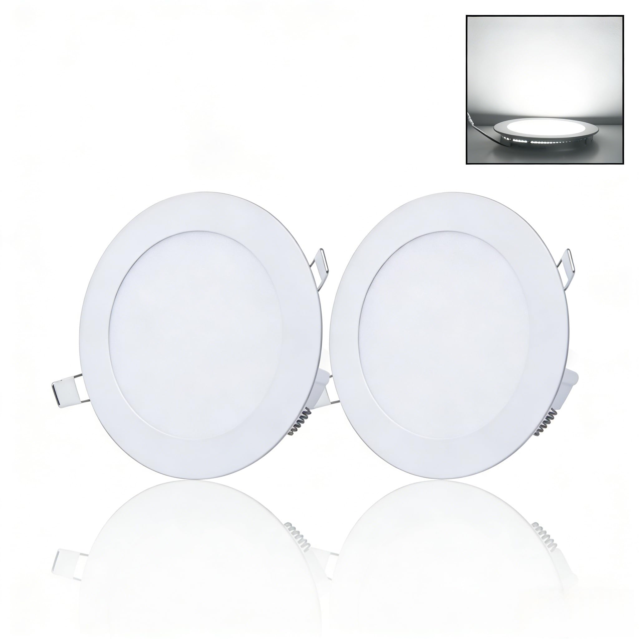 NRGLEVER 9W LED Round Recessed Ceiling Flat Panel Down Lights 145mm x 145mm in Cool White 6500K, LED Driver Included, 2 Pack