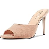 TNYNFBEB Women Stiletto High Heel Peep Open Toe Sandals Slingback Slip-on Wedding Office Cute Basic Classic 3.9 Inches Heels