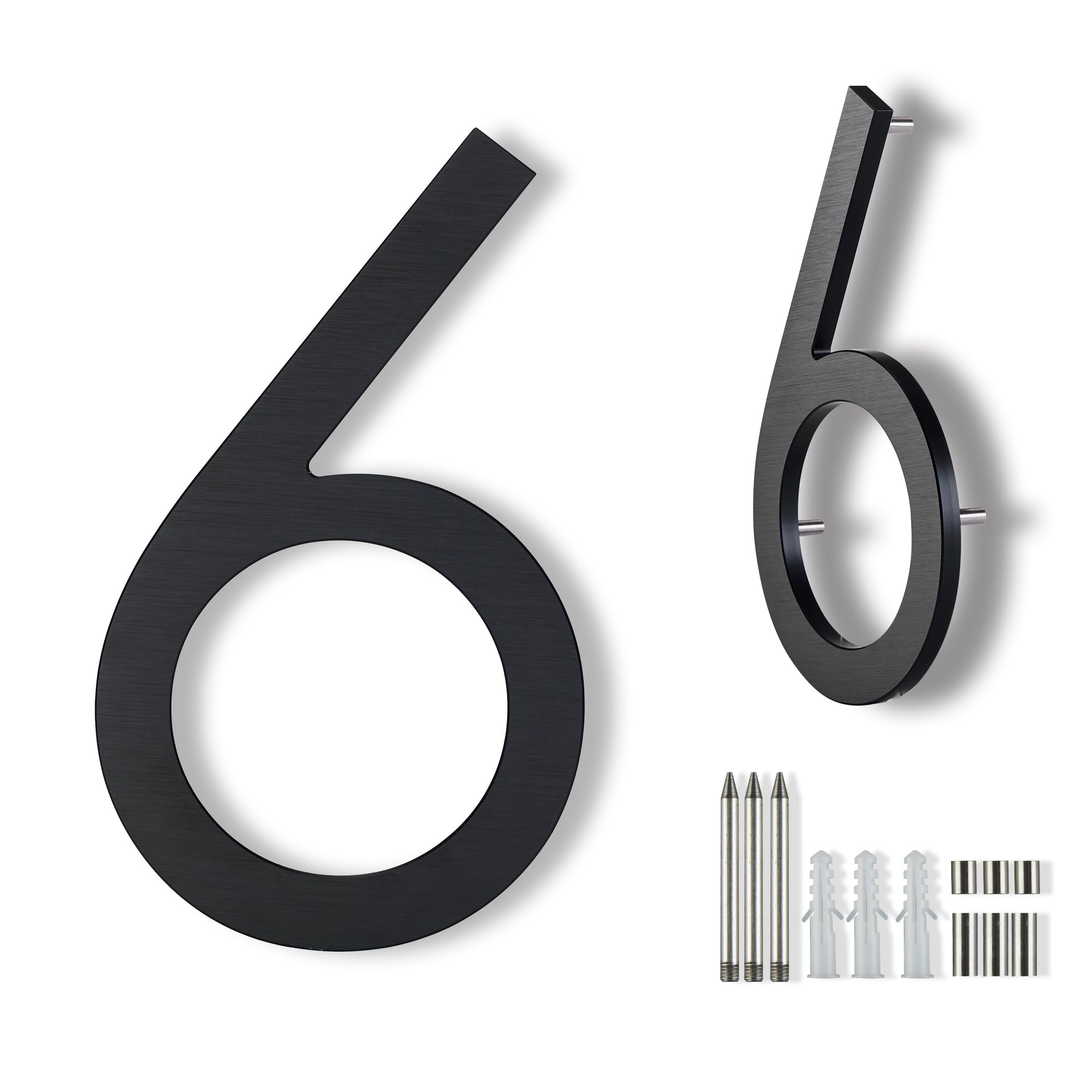 Modern House Numbers For Outside 20cm,Metal Large house Numbers for Outside,Matte Black Outdoor Floating Flush Mount Vertical Horizontal Aluminum Home Address Numbers 6