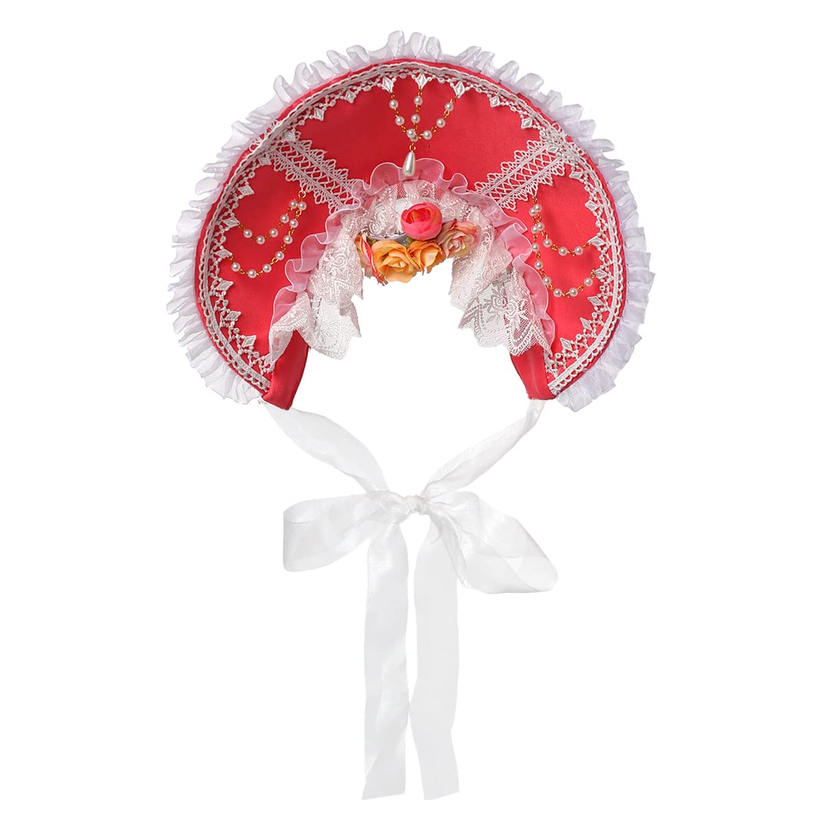 COSDREAMER Women Sun Hat Cosplay Lolita Victorian Lace Flowers Bonnet Hat (Pink one)