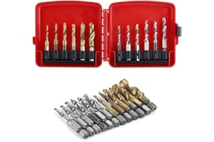 12Pcs Thread Tap, Combination Drill and Tap Set M3-M10 Hex Shank Plated for Tapping Various Threads