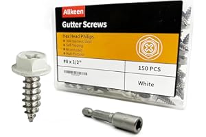 Allkeen Stainless White Painted Hex Head Self-Tapping Gutter Screws #8 x 1/2", 150 Pieces