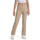 NUMYEAN Girls Uniform Pants Kids Dress Pants High Stretchy with Pockets Size 7-14 Years