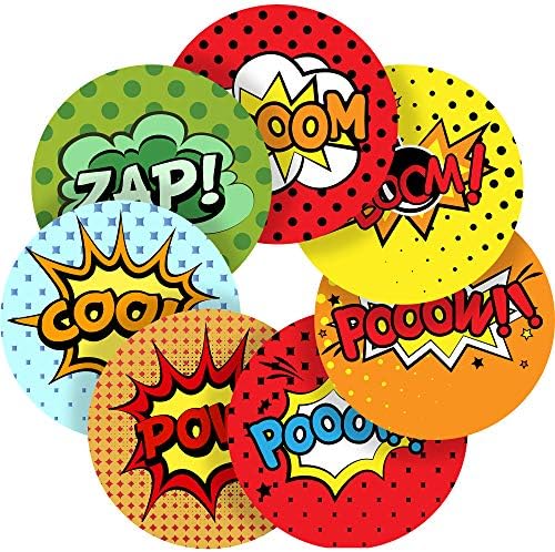 Graphic Flavour Superhero Comic Words Reward Sticker Labels (140 Stickers @ 3.5cm) Children, Parents, Teachers