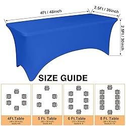 2 Pack 4 Feet Royal Blue Spandex Tablecloth for