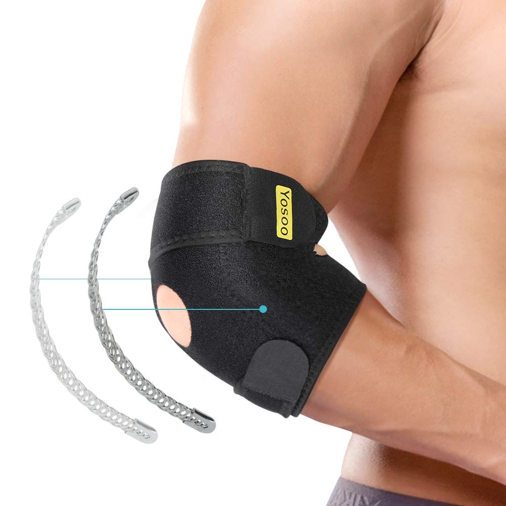 Elbow Brace for Tendonitis, Adjustable Elbow Support with Dual-Spring Stabiliser, Breathable Elbow Strap for Golfers Elbow, Tennis Elbow, Arthritis, Sports Injury and Provides Support