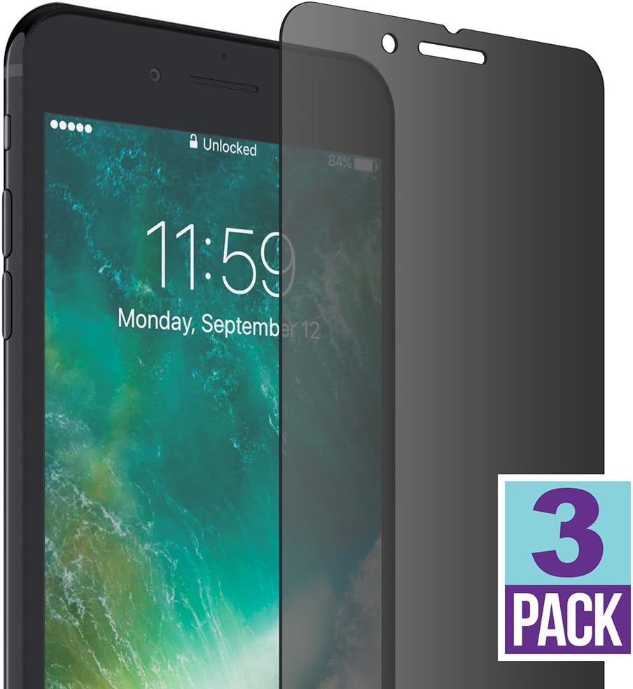 FlexGear iPhone 7 8 Plus Privacy Glass Screen Protector [New Generation] Premium, Tempered, Compatible with iPhone 7/8 Plus (3-Pack)