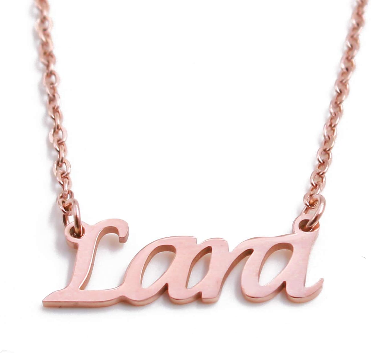 KiguLara Name Necklace Personalised 18ct Rose Gold Plated, Custom Dainty Name Pendants, Jewellery for Ladies, Girlfriend, Mother, Sister, Friends Inc Bag & Box