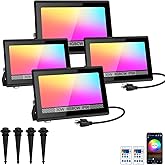T-SUN Christmas LED Flood Light, 30W RGBCW Dimmable Outdoor Smart Lights, Color Changing LED Light with Remote & APP Control Waterproof Up Lights, Music Sync Stage Spot Light for House, Party (4 Pack)