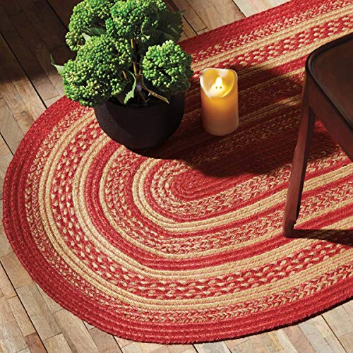 VHC Brands 27447 Christmas Classic Country Flooring-Cunningham Jute Red Oval Rug, 27 x 48, Non-Stenciled