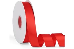 BOMYBAW Double Faced Solid Color Red Satin Ribbon 1" X 50 Yards Continuous, High Density Polyester Ribbon for Gifts Wrapping, Wedding, Party, Crafts, Hair Bows, Flowers, Home DIY Decor