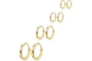 DIVINA VITAE 4 Pairs Hoop Earrings for Men 316L Surgical Steel Hoop Earrings 8mm 10mm 12mm 14mm Silver Hoops Earrings Piercings Cartilage Earring Hoop Hypoallergenic Hoop Earrings for Women Men