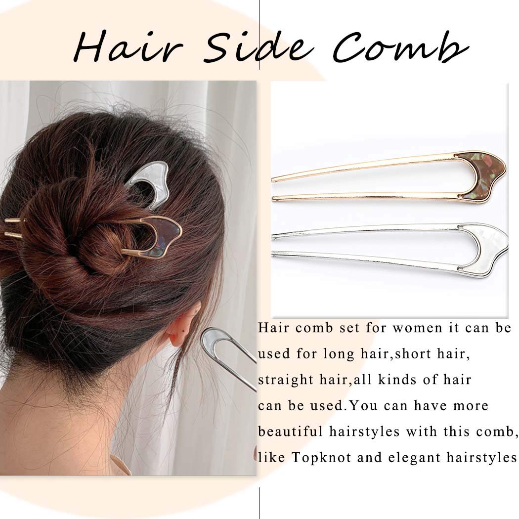 JONKY Vintage Silver U Shape Hair Side Combs Female Hair Accessories Topknot Non Slip Hair Pins Side Combs Hairstyle Unbreakable Decorative Combs Best Birthday Gifts for Women and Girls (Pack of 2) : Beauty
