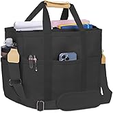 Huwzder Utility Large Canvas Tote Bag with 13 Pockets Compartments, Multi Crossbody Tote Bag Work Shoulder Bag Travel Bag