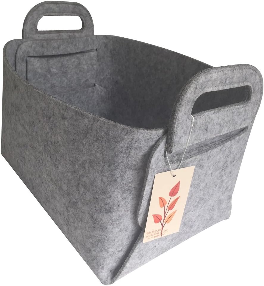 Wanruisi felt basket can be folded for books, toy organizer, pet toys Storing, flowers (14''x10''x8.8'') (Grey)