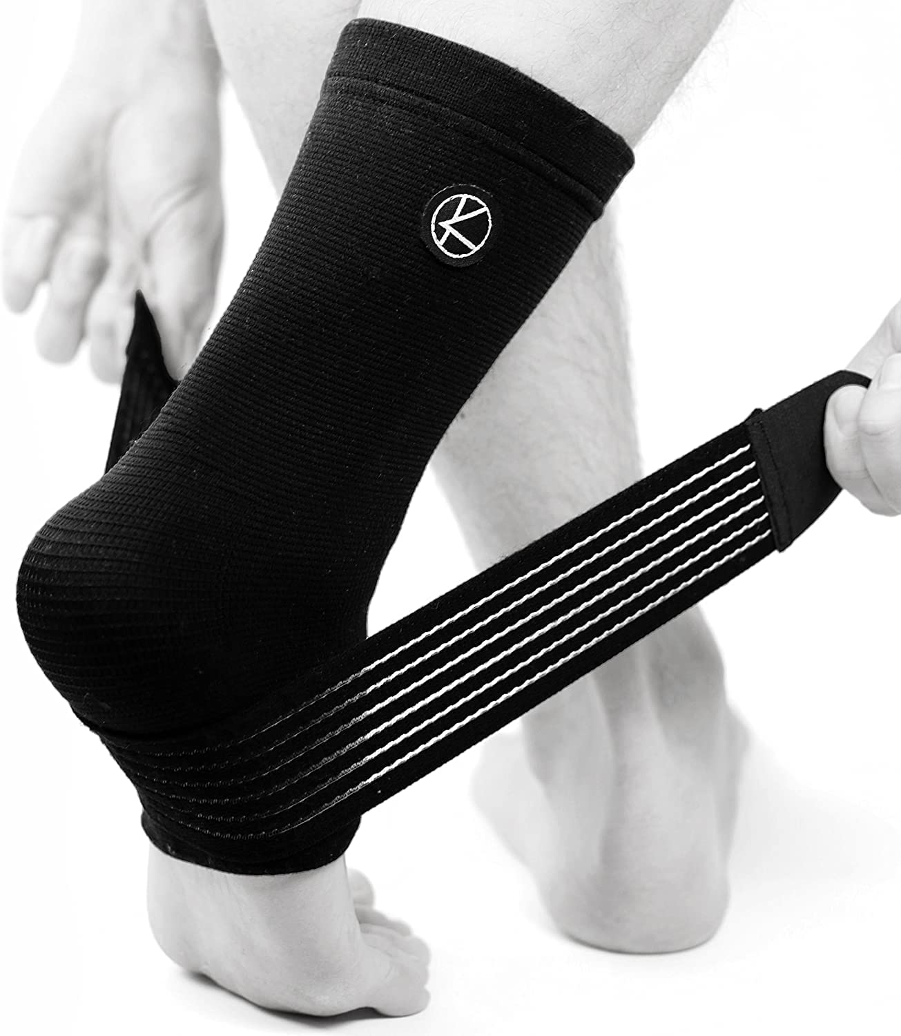 KARM Achilles Tendonitis Support - Achilles Tendon Support - Ankle Brace Sleeve for Women & Men, Ligament Damage, Plantar Fasciitis, Sprained Ankle, Running - Foot Wrap with Compression Strap (1pc)