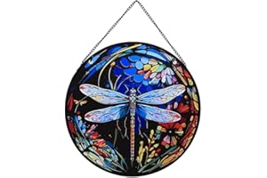 ZZHAOYI 8'' Dragonfly Stained Glass Window Hanging, Hand Painted Suncatcher Window Decor Glass Panels Art Decor Home Gifts for Grandmother, Mom, Daughter (Dragonfly A)
