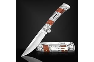 NedFoss SMILODON Pocket Knife for Men, 3.9" Back Lock Folding Knife, Rosewood Handle with Engraved 3D Tiger Relief Bolster, Pocket Clip, Unique Cool Knives Personalized Gift for Men Women