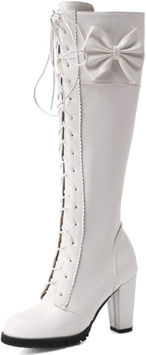 Amazon Co Jp 婦人向け 膝 ハイヒールのブーツ ファッション ハイブーツ サイドジッパー 厚いヒールブーツ 婦人 尖ったつま先 ロングブーツ パーティー ドレスブーツ 靴 白 Eu39 ホーム キッチン