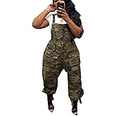 LETSVDO Women's Casual Camo Jumpsuit Cargo Demin Plus Size Camouflage Sleeveless Wide Leg Baggy Bib Jean Overalls Romper