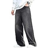 DFGIGT Mens Baggy Jeans Distressed Wide Leg Denim Pants Casual Loose Fit Trousers Streetwear