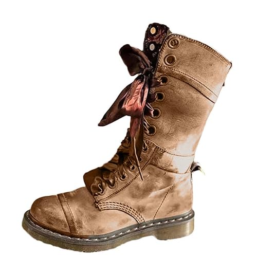 YWLINK Damen Klassisch Retro Schuh Mittlere Stiefel PU Boots Mit Westernabsatz Rutschfest Runder Zeh Cowboystiefel SchnüRstie